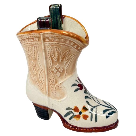 Vintage 1940's Occupied Japan Porcelain COWBOY BOOT 4" Mini Vase Western Decor - Picture 2 of 8